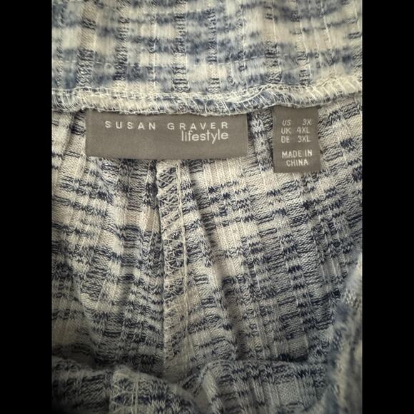 Susan Graver Ribbed Lounge Pants 3X Blue White Stretch Drawstring Knit - Picture 9 of 9